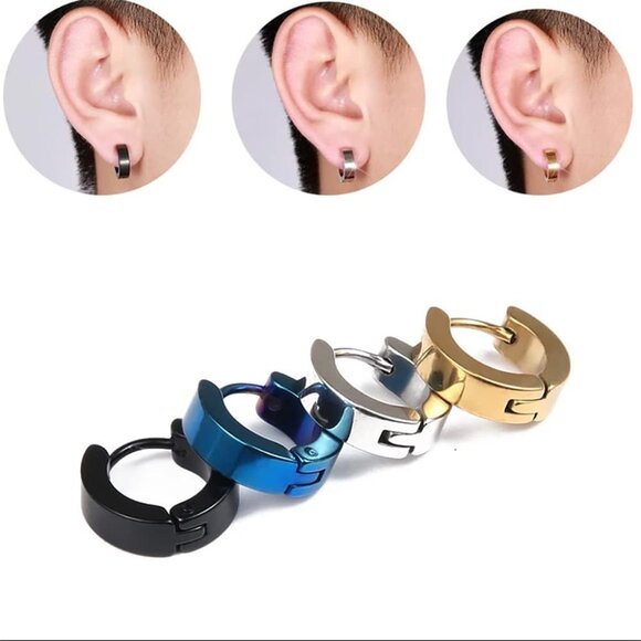 Minimalist Stainless Steel Huggie Hoop Earrings - 5 Pairs in Gold Silver Black B - Picture 3 of 8